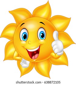 Cartoon smiling sun giving thumb up