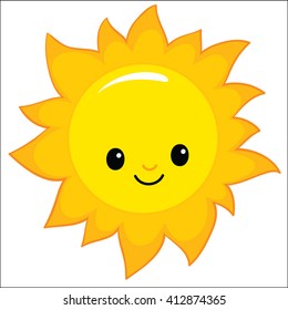 Cartoon smiling sun, moon and clouds. Vector illustration isolated on white background.
