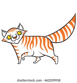 cartoon smiling tabby red cat - vector graphics illustration