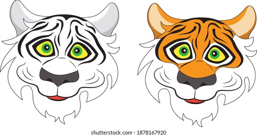 Cartoon smiling tiger face isolated icon. Vector illustration.