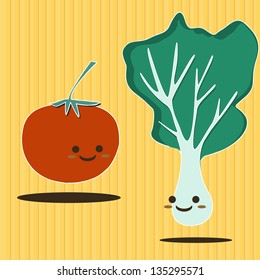 Cartoon Smiling Tomato and Lettuce