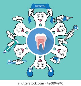 Cartoon Smiling tooth with tooth icon