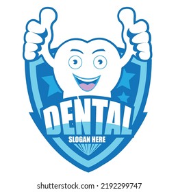 Cartoon Smiling tooth label.It's Happy smile concept.