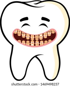 cartoon smiling tooth with people in place of teeth