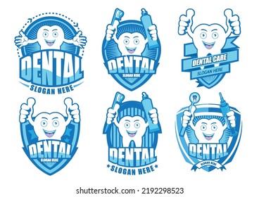 Cartoon Smiling tooth symbol set.It's Happy smile concept.