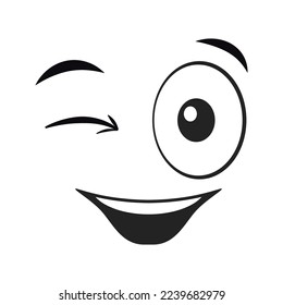 Cartoon smiling and winking face. Winking expression vector illustration.
