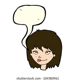 cartoon smiling woman with speech bubble