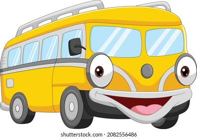 Cartoon smiling yellow bus character