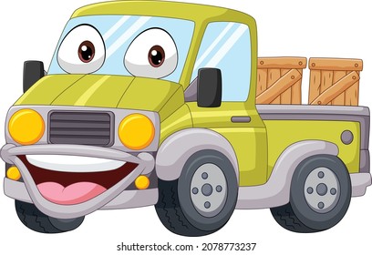 Cartoon smiling yellow pickup truck