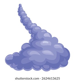 Cartoon smoke cloud forming a trail is rising upwards, isolated on white background