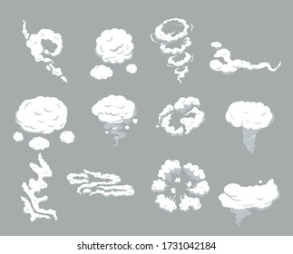 Cartoon smoke cloud. Cartoon steam clouds, puff. Clipart element for print, advertising, game, web design and menu. 