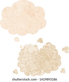 cartoon smoke cloud with thought bubble in grunge distressed retro textured style