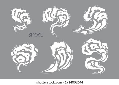 Cartoon Smoke, Clouds, Fog or Steam. Doodle Steam Cloud White Silhouettes Vector Set 