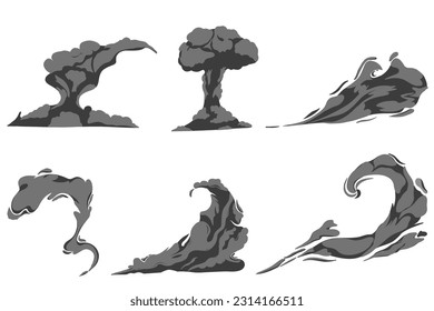 Nubes de humo de dibujos animados aisladas sobre fondo blanco