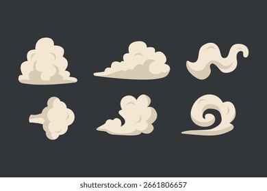 Vector de nubes de humo de dibujos animados sobre fondo oscuro