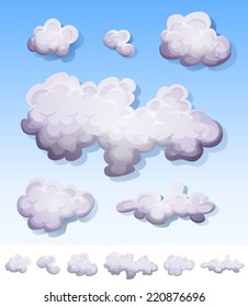 Cartoon Smoke, Fog And Clouds Set/ Illustration of a set of cartoon clouds, smoke patterns and fog icons on blue sky and isolated on white background