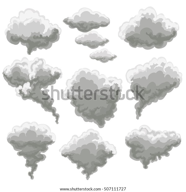 漫画の煙のベクターイラスト 白い背景に煙のグレイの霧雲 のベクター画像素材 ロイヤリティフリー