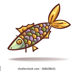 cartoon smoked fish, vector, isolated on white