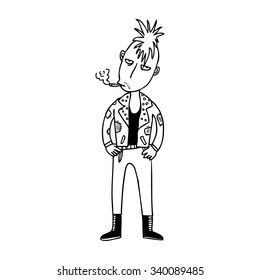 cartoon smoking man in punk style 