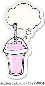 cartoon smoothie with thought bubble as a distressed worn sticker