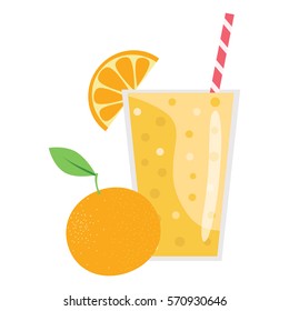 Cartoon smoothies. Orange smoothie. Organic fruit shake smoothie. Flat design. Vector illustration.