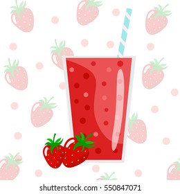 Cartoon smoothies. Strawberry smoothie. Organic fruit shake smoothie. Flat design. Vector illustration.