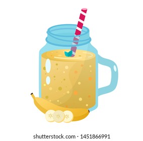 Cartoon smoothies.Banana smoothie. Organic fruit shake smoothie. 