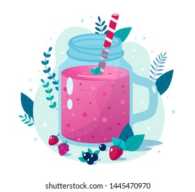 Cartoon smoothies.Berry smoothie. Organic fruit shake smoothie. 