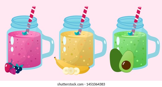 Cartoon smoothies.Organic fruit shake smoothie. 