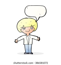 cartoon smug boy with speech bubble