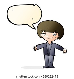cartoon smug boy with speech bubble