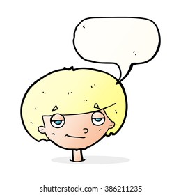 cartoon smug looking boy with speech bubble
