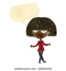 cartoon smug looking woman with speech bubble