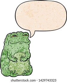 sapo de mancha de dibujos animados con burbuja de habla en estilo de textura retro