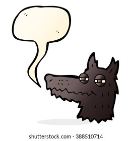 caricatura que engaña la cara de lobo con burbuja de habla