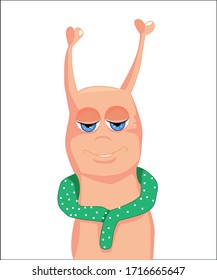 Cartoon snail, alien, worm guy