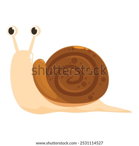 Cartoon snail with a brown shell crawling and looking around