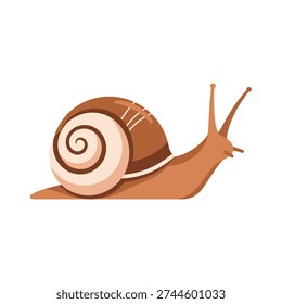 A cartoon snail with a brown shell and light-brown spiral pattern, facing right, on a white background.