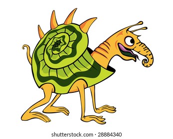 cartoon snail with green shell vector illustration