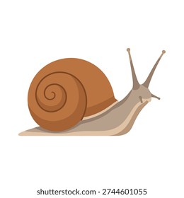 A cartoon snail with a large brown shell and two antennae on its head, slowly moving forward.