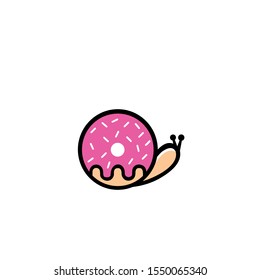 cartoon snail logo with donut shell, cute cartoon logo