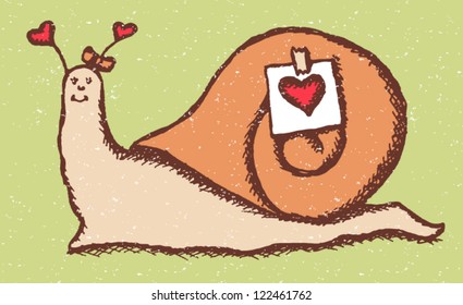 Cartoon snail with the poster in love, vintage vector