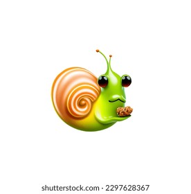 Cartoon snail with prey in hand. Vector illustration
