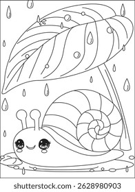 Cartoon Snail In Rain Coloring Page For Kids
