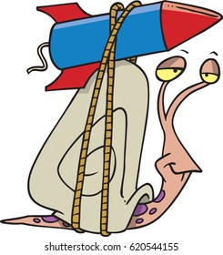 cartoon snail with a rocket strapped to his back