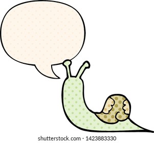 cartoon snail with speech bubble in comic book style