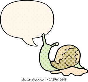 cartoon snail with speech bubble in comic book style