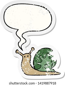 cartoon snail with speech bubble distressed distressed old sticker