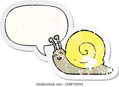 cartoon snail with speech bubble distressed distressed old sticker