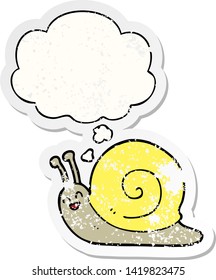 cartoon snail with thought bubble as a distressed worn sticker